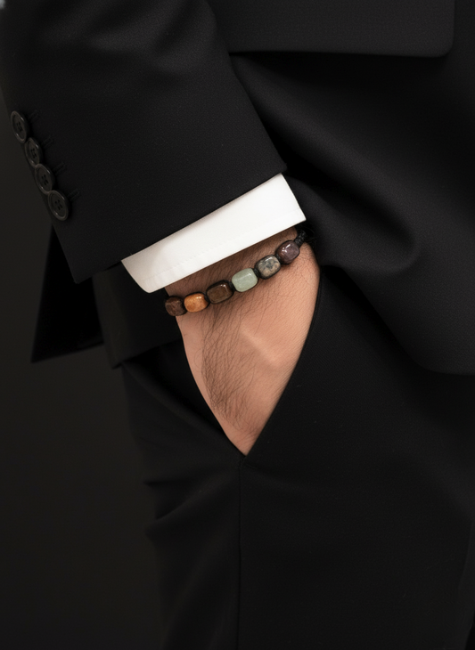 Multi-Stone Cube Beaded Bracelet (Tiger Eye, Aventurine) – Unisex