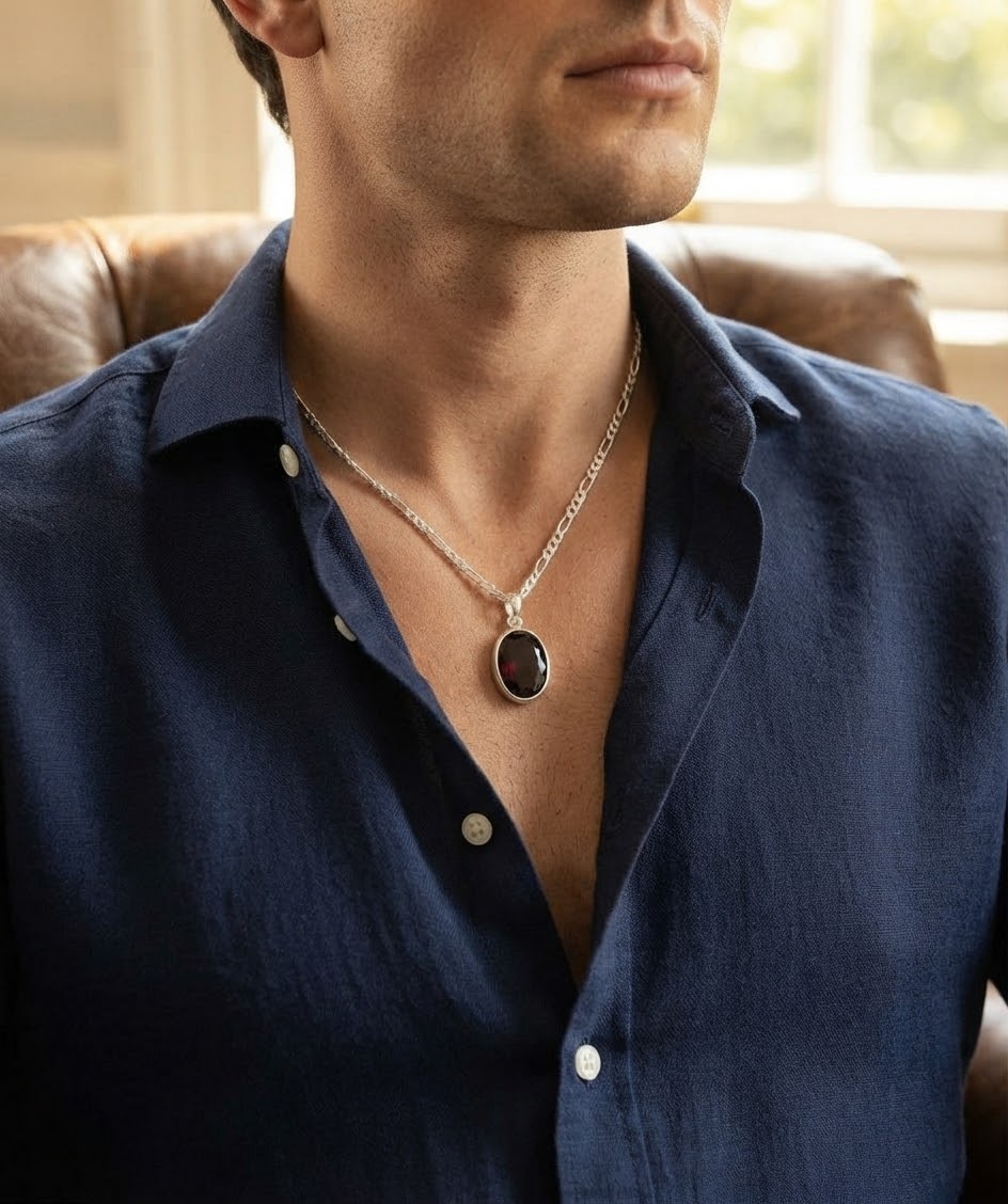 The Crimson Sovereign Ruby Men’s Necklace – 925 Sterling Silver