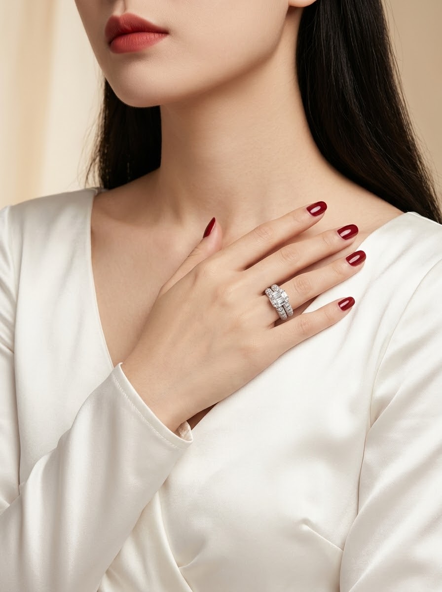 Imperial Twin Band Moissanite Ring – 925 Sterling Silver Luxury Ring for Women