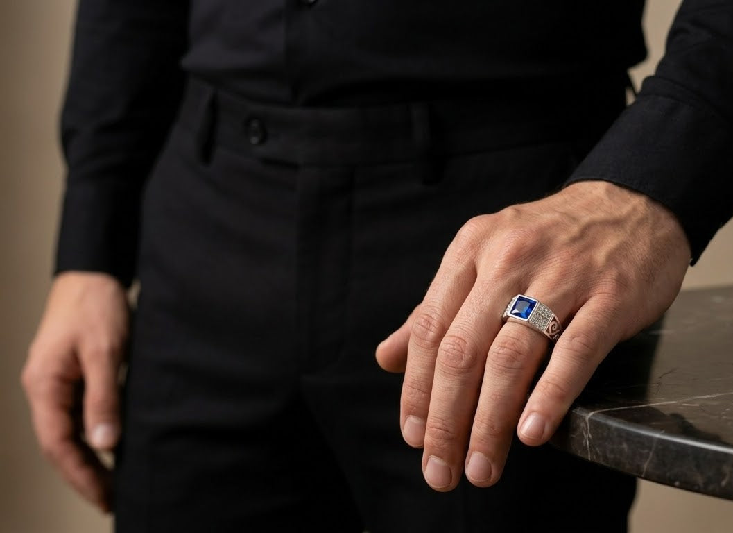 Midnight Royal Blue Sapphire Men’s Ring – 925 Sterling Silver