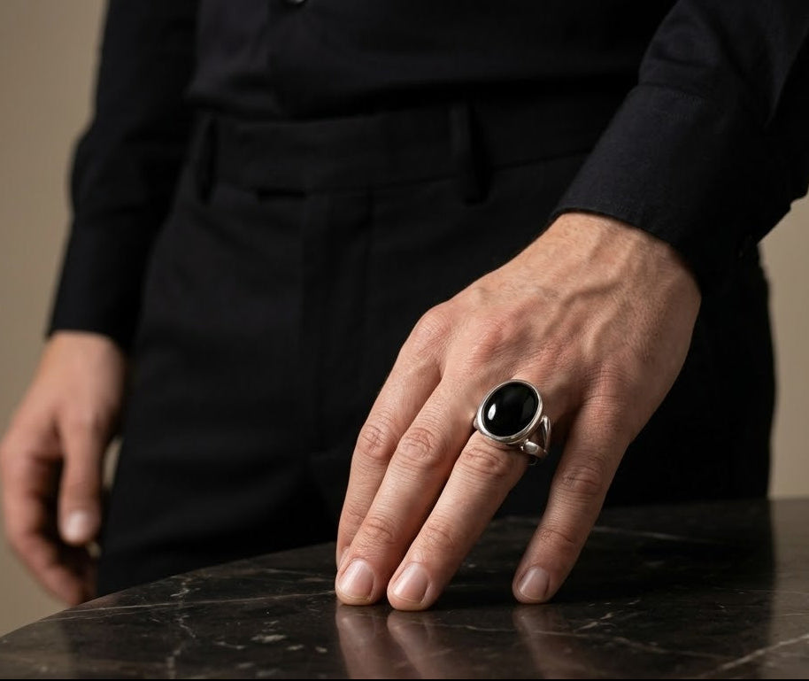 Midnight Obsidian Classic Ring for Him – 925 Sterling Silver