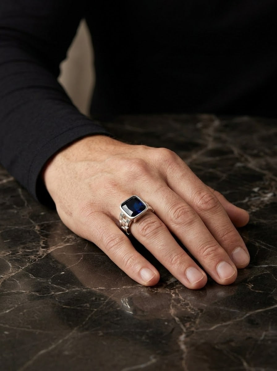 Royal Blue Sapphire Men’s Ring – 925 Sterling Silver