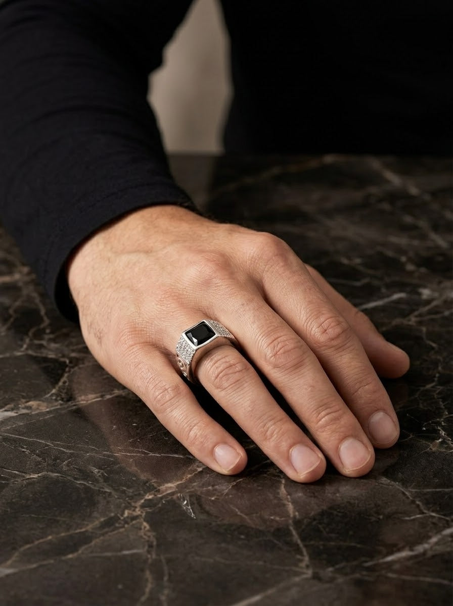 Midnight Onyx Heritage Men’s Ring – 925 Sterling Silver