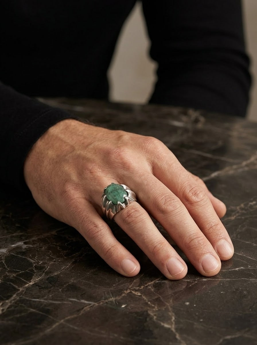 Emerald Majesty Men’s Ring – 925 Sterling Silver