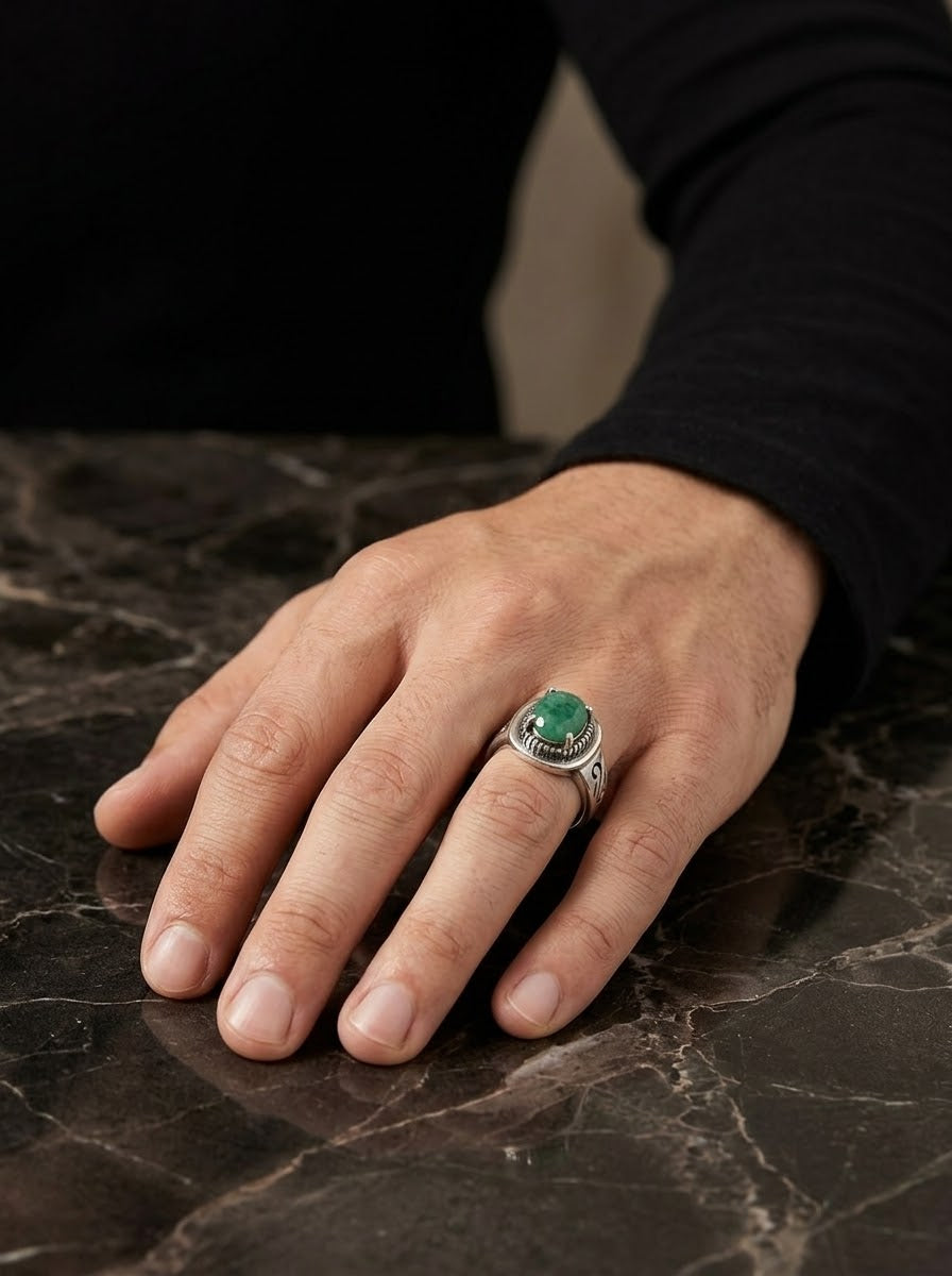 Emerald Heritage Men’s Ring – 925 Sterling Silver