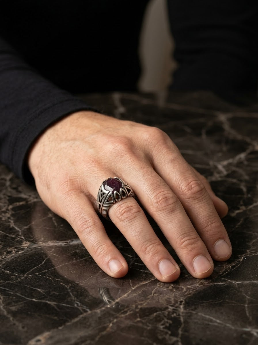 Ruby Imperial Emblem Men’s Ring – 925 Sterling Silver