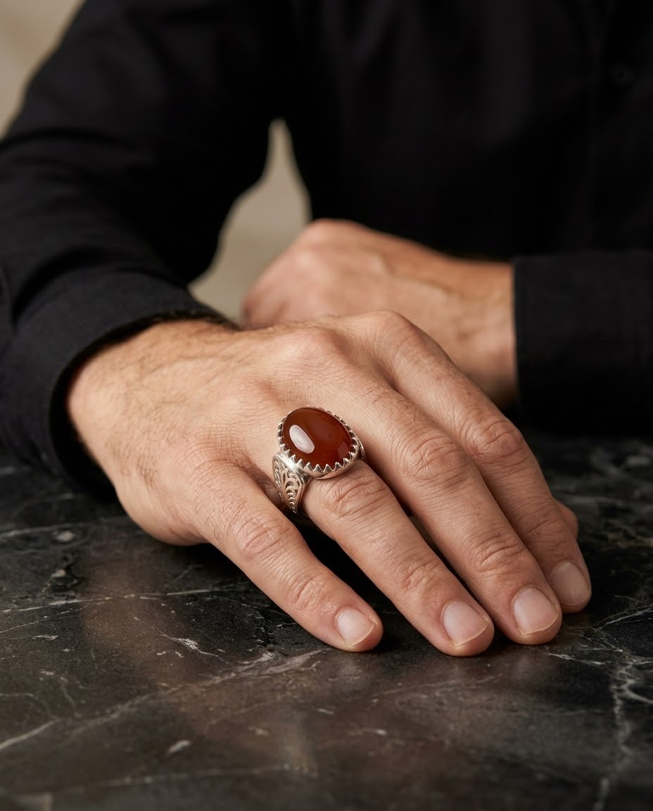 Aqeeq Heritage Crown Men’s Ring – 925 Sterling Silver