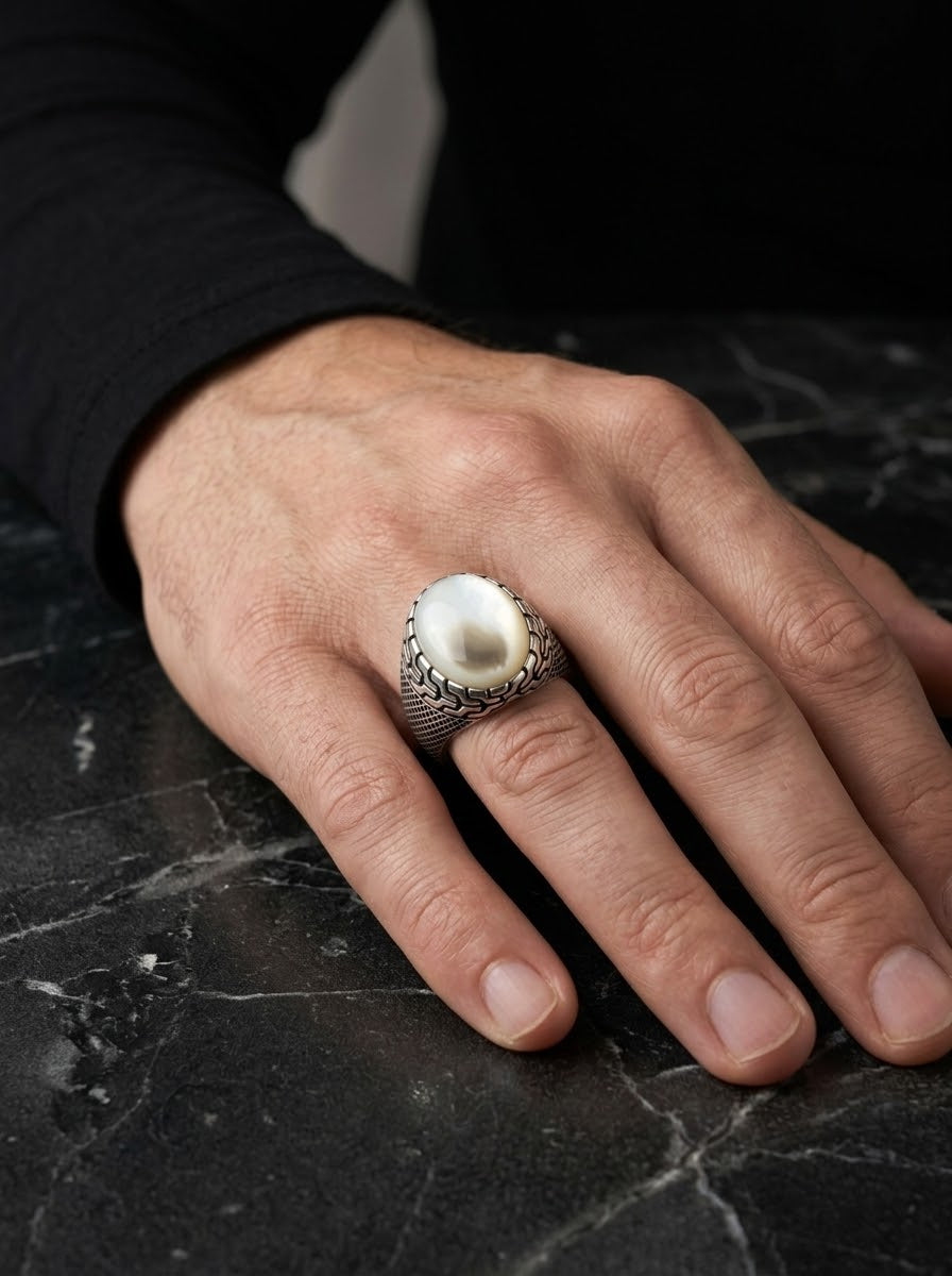 Imperial Moonlight Men’s Ring – 925 Sterling Silver with Natural Moonstone
