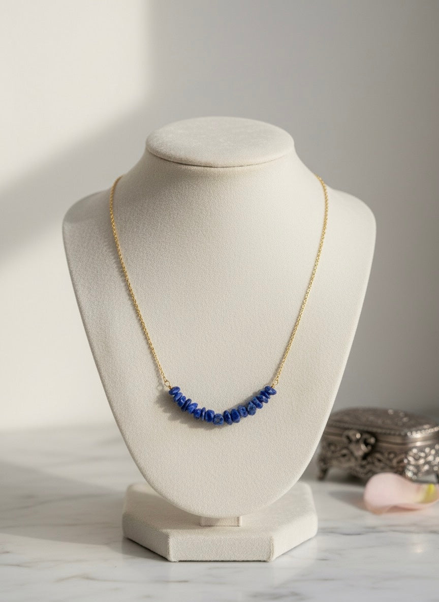 gold plated lapis lazuli crystal chip necklace
