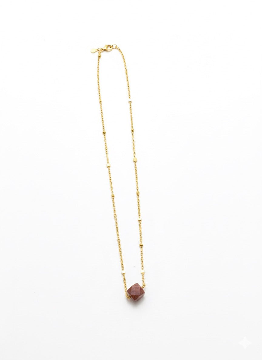minimal gold plated rhodonite necklace
