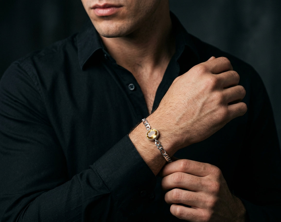 Golden Radiance Citrine Men’s Bracelet – 925 Sterling Silver