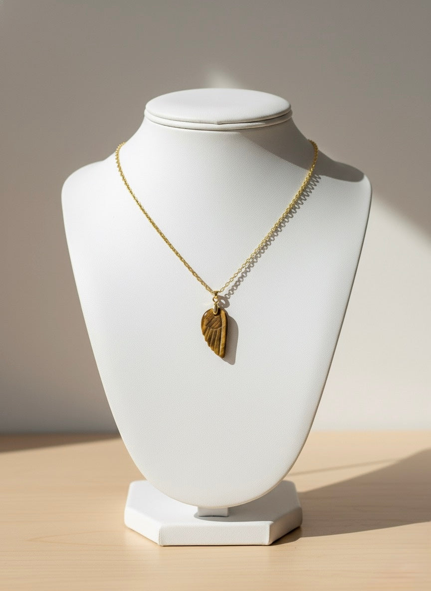 gold plated tiger eye wing necklace for grounding
