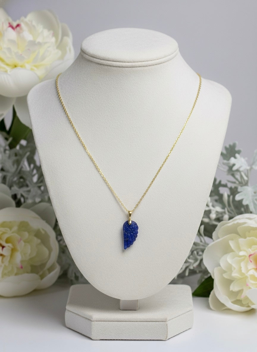 gold plated lapis lazuli wing necklace for clarity