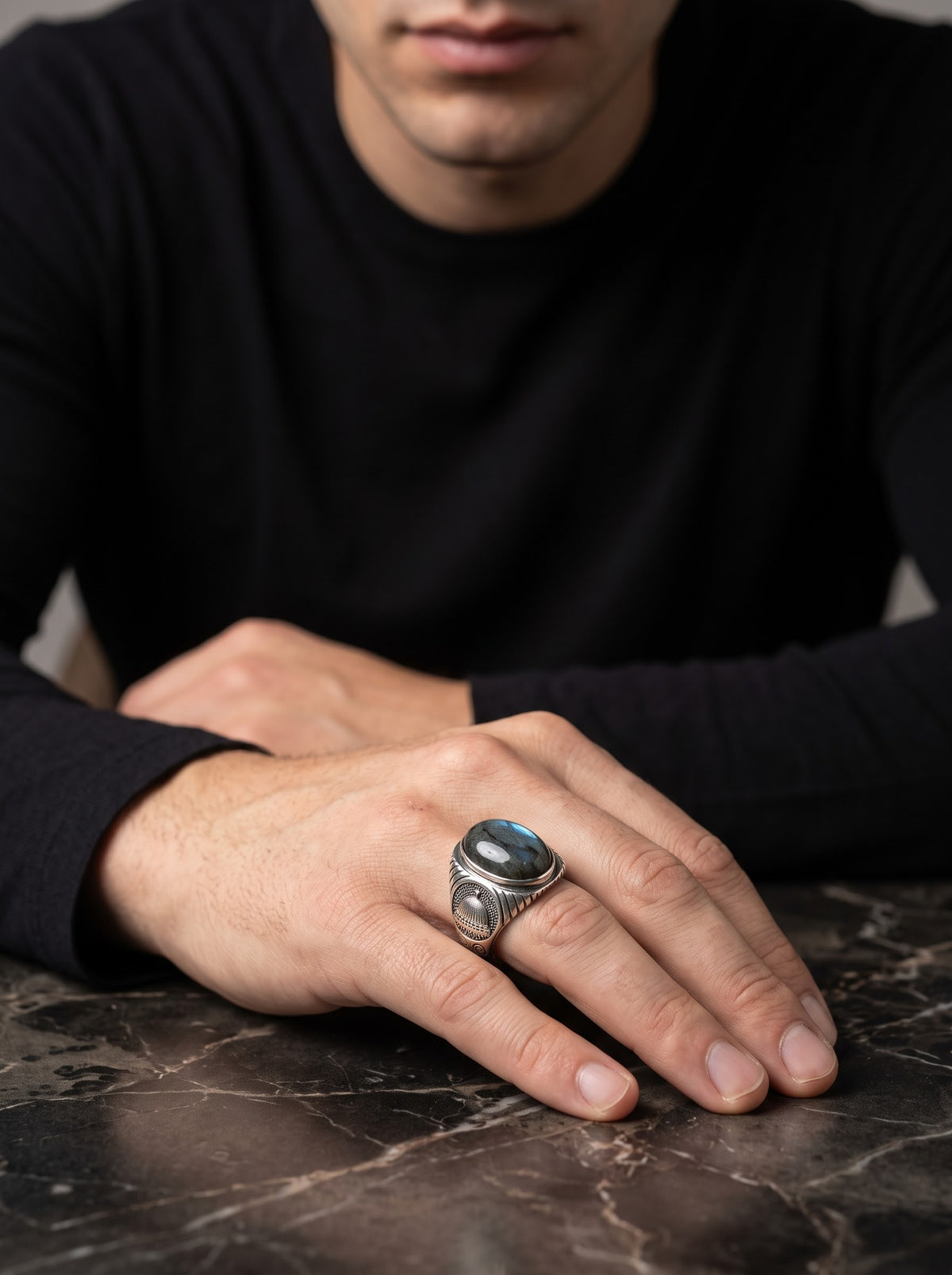 Midnight Aurora Labradorite Men’s Ring – 925 Sterling Silver