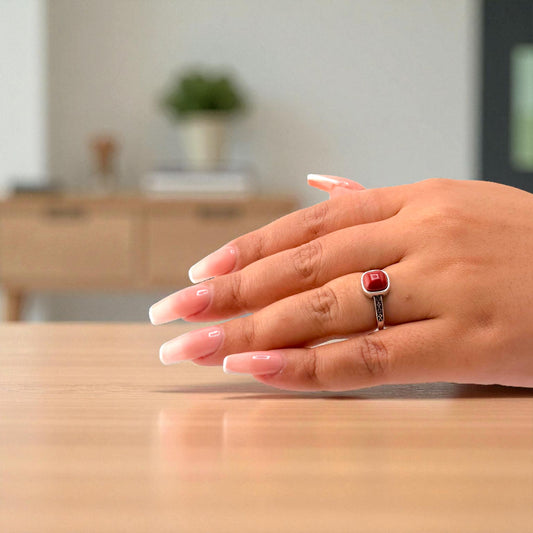square cut jasper gemstone ring