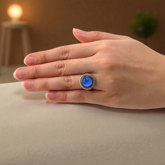 silver vintage blue onyx ring