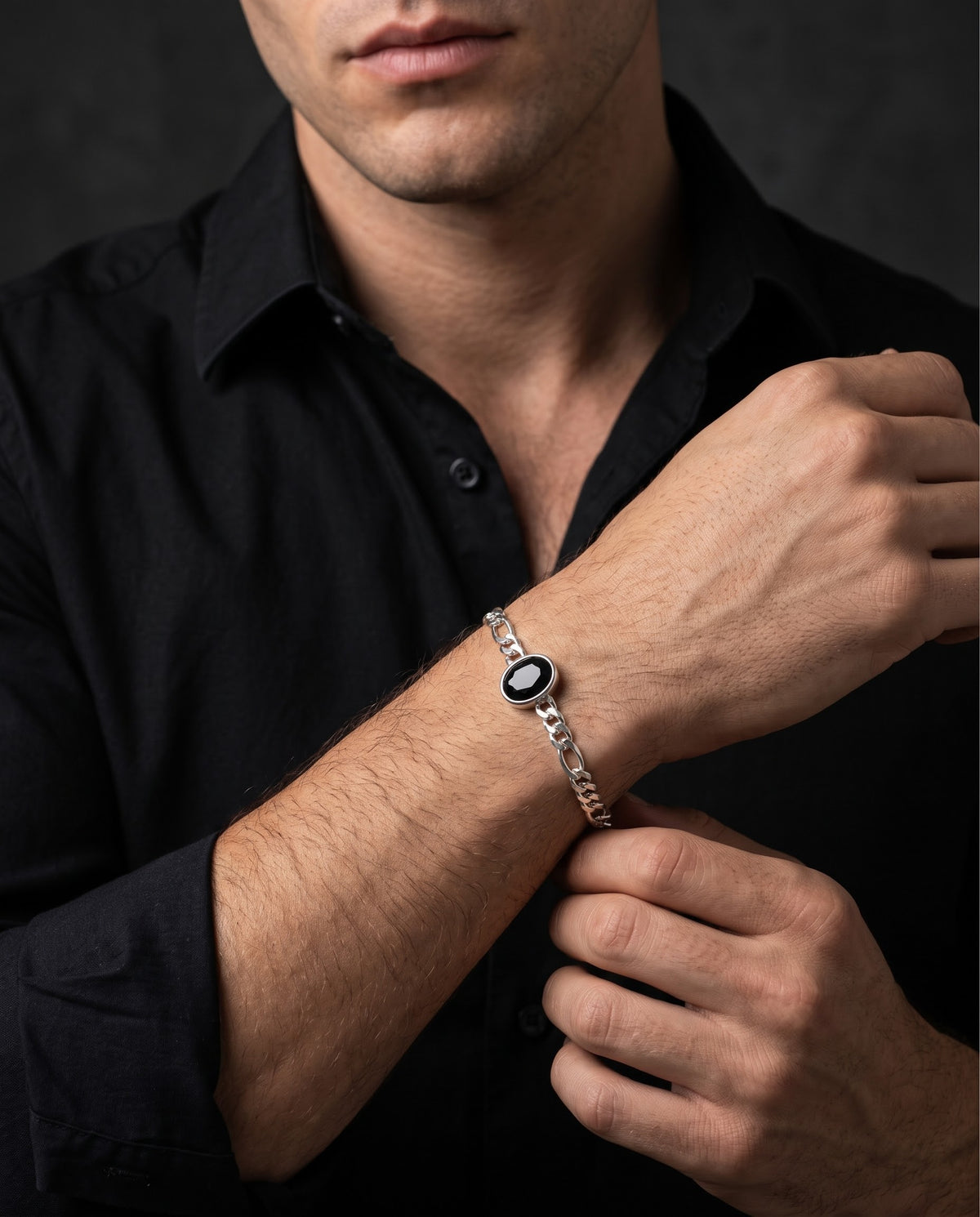 Midnight Sovereign Blue Sapphire Men’s Bracelet – 925 Sterling Silver