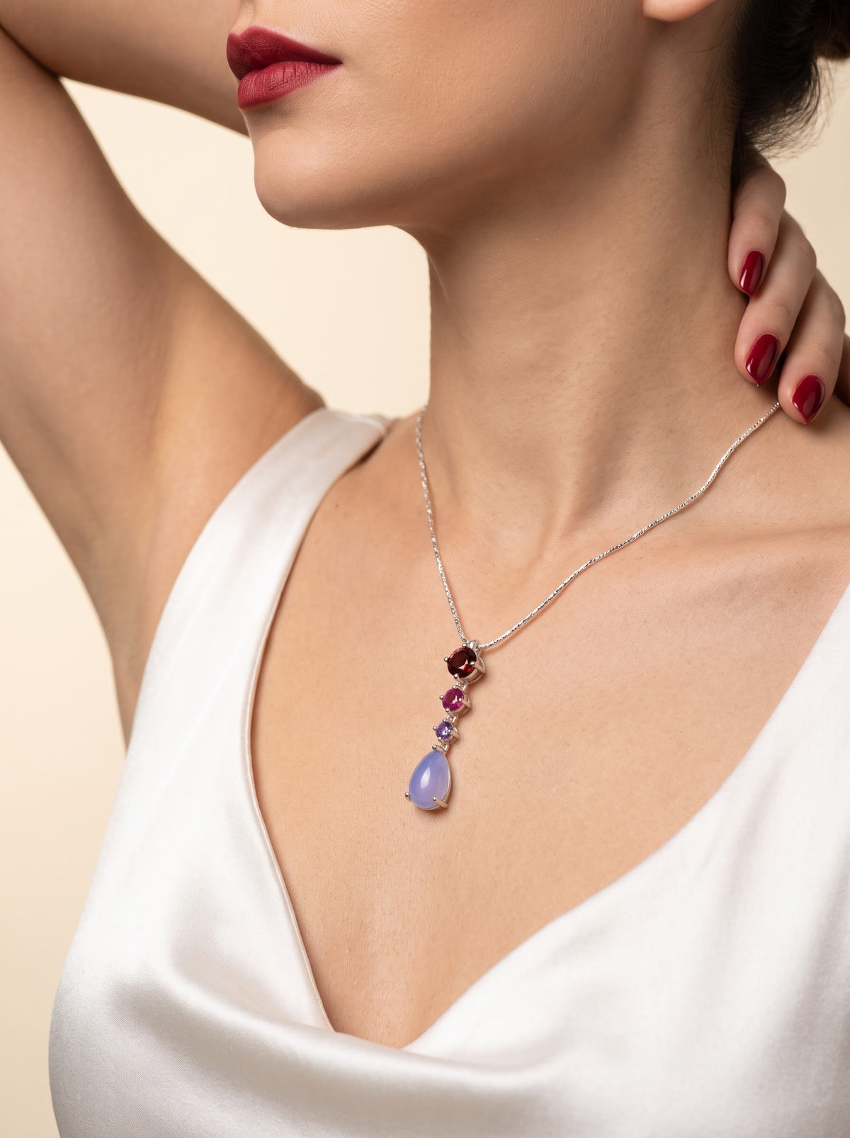 Twilight Cascade Amethyst & Garnet Necklace – 925 Sterling Silver
