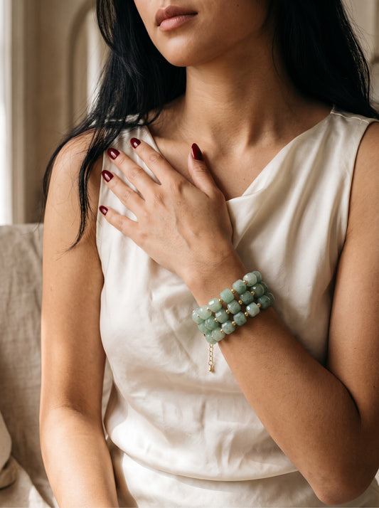 Verdant Grace Green Aventurine Crystal Bracelet in Gold-Plated Finish