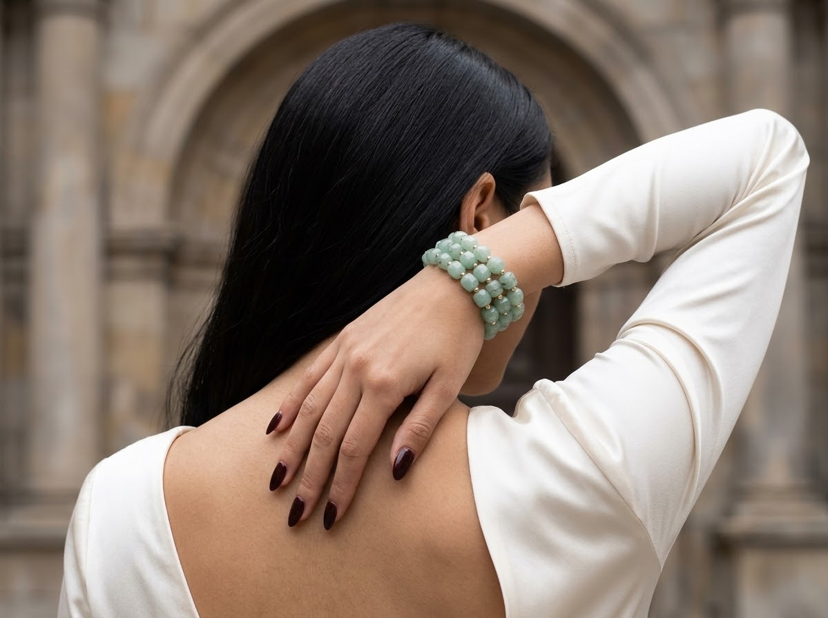 Verdant Grace Green Aventurine Crystal Bracelet in Gold-Plated Finish