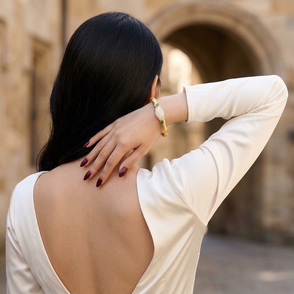 Celestial Jade – Moonstone & Jade Gold-Finish Cuff Bracelet for Women