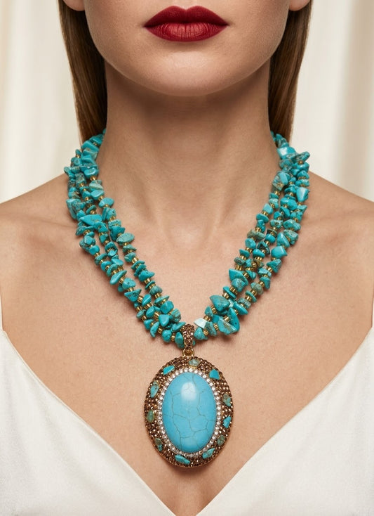 Azure Majesty – Turquoise Gold-Plated Statement Necklace for Women