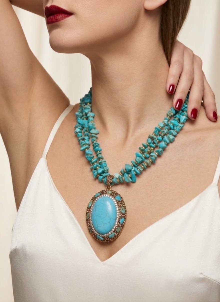 Azure Majesty – Turquoise Gold-Plated Statement Necklace for Women