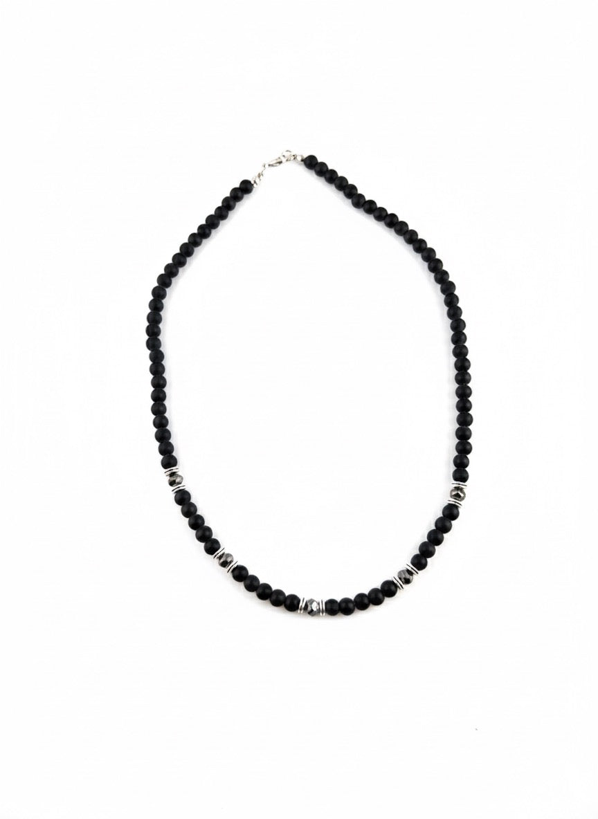 black matte bead necklace studio