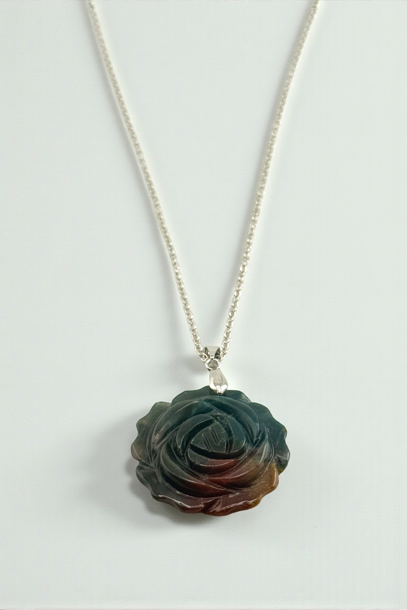Multi Fluorite Rose Carved Pendant Necklace – Clarity, Balance and Emotional Harmony