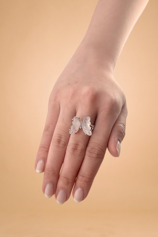 Rose Quartz Butterfly Ring – Love Energy, Emotional Healing and Gentle Balance