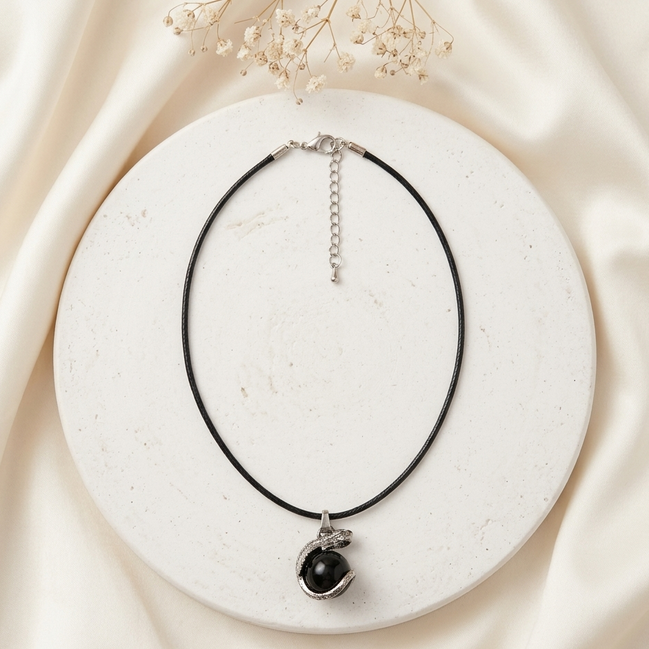 Black Onyx Serpent Guardian Men's Pendant Necklace
