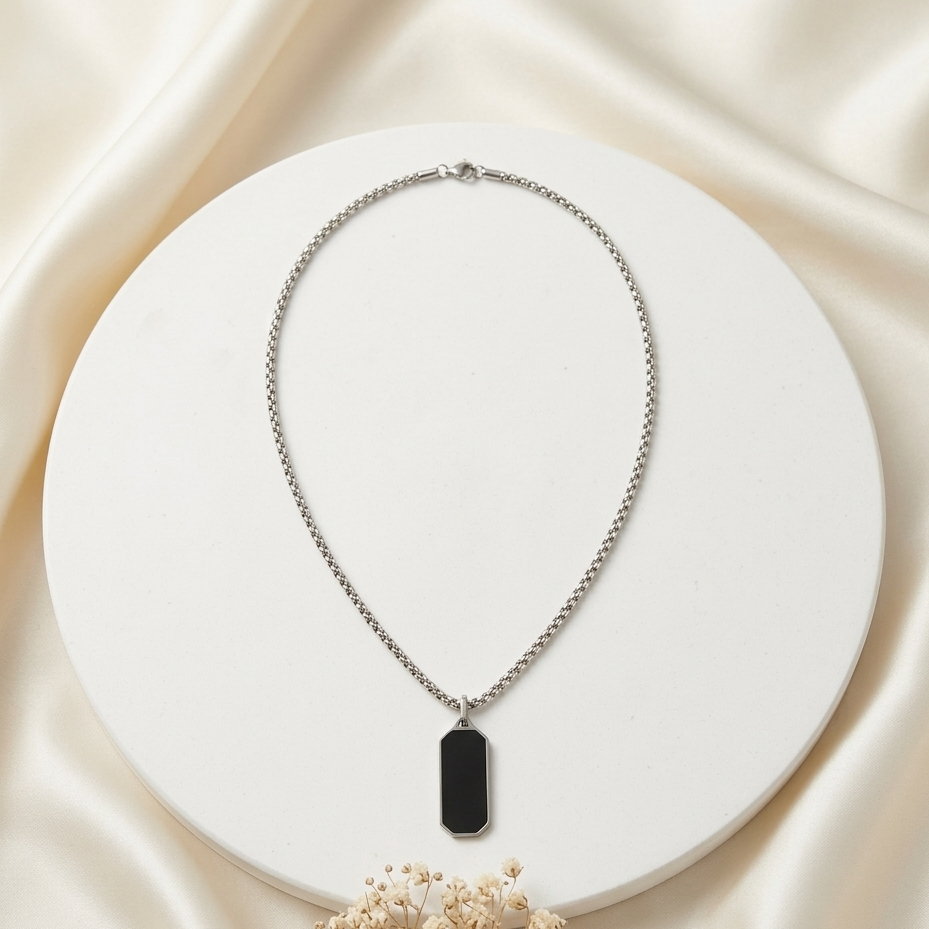 Black Onyx Bar Pendant Necklace