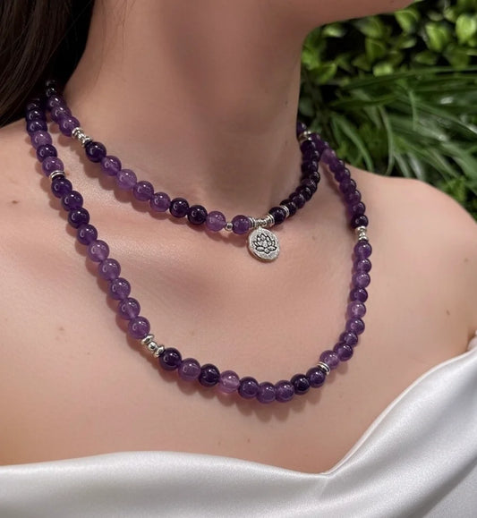 Amethyst, Lepidolite & Fluorite Necklace – Spiritual Calm, Healing & Inner Balance