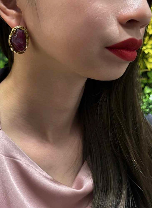 Pink Agate Stud Earrings - Royal Bloom