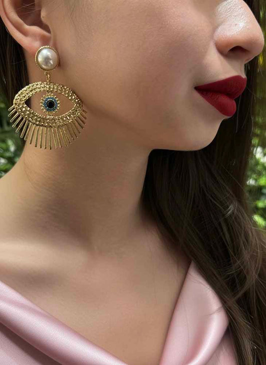 Golden Evil Eye Pearl Earrings - Eye of Divine