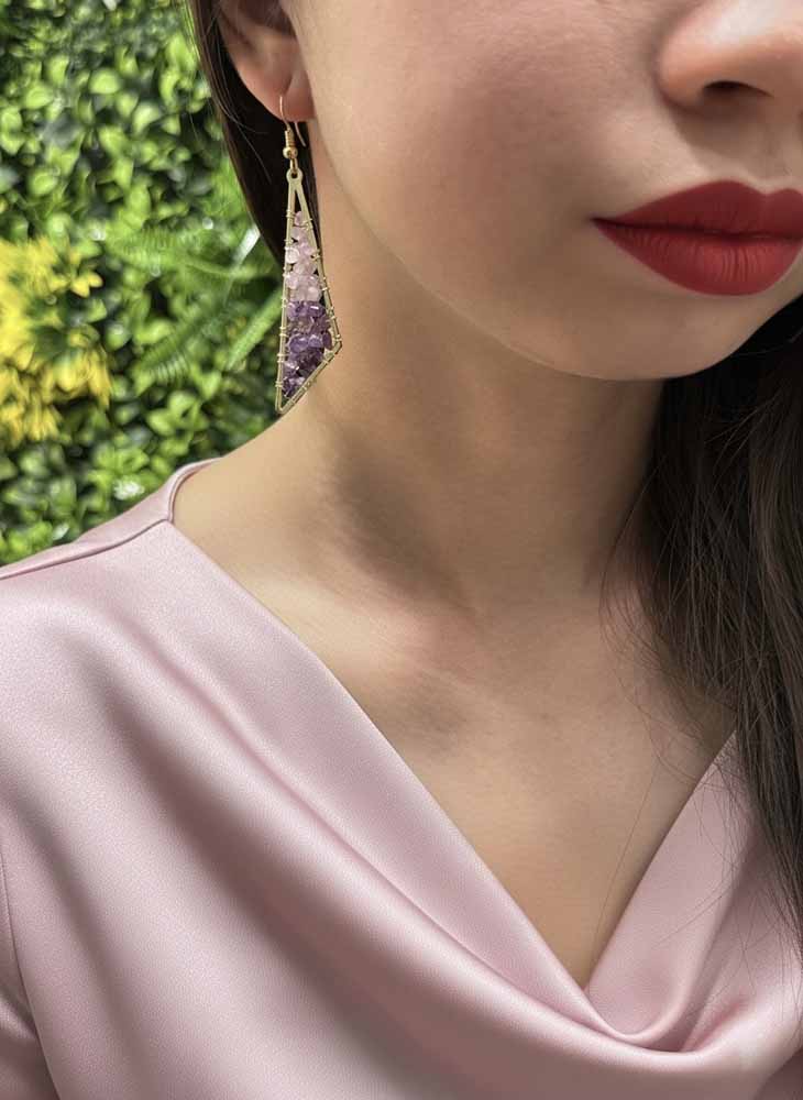Amethyst Gem Chip Triangle Earrings - Mystic Vibe