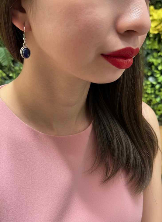 Lapis Lazuli Oval Drop Earrings - Midnight Muse