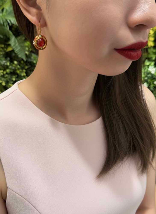 Garnet Red Enamel Earrings - Crimson Bloom