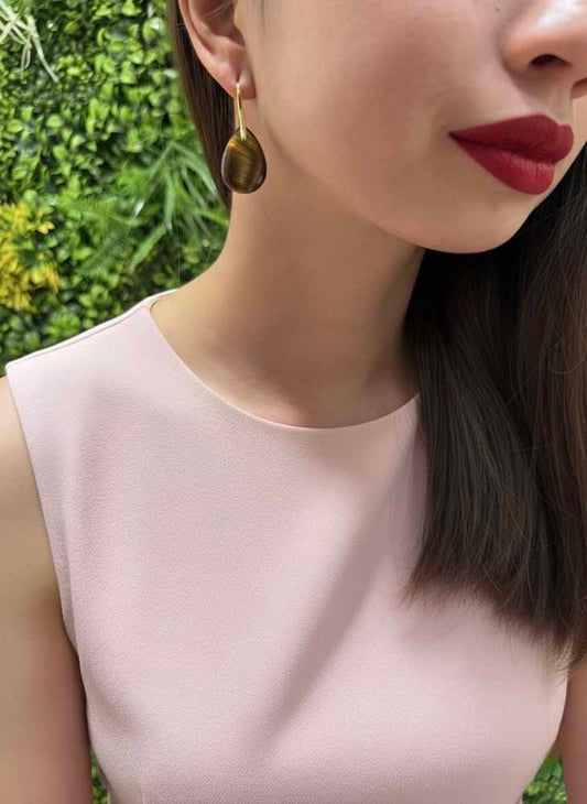 Tiger Eye Drop Earring - Golden Dusk