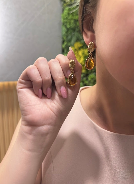 Amber Earrings Golden Flame Drops close-up