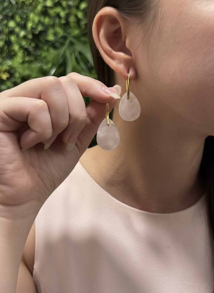 Rose Quartz Drop Earrings - Rose Light Drops