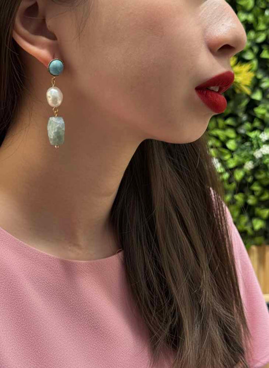 Tranquil Touch – Turquoise, Pearl & Aventurine Earrings