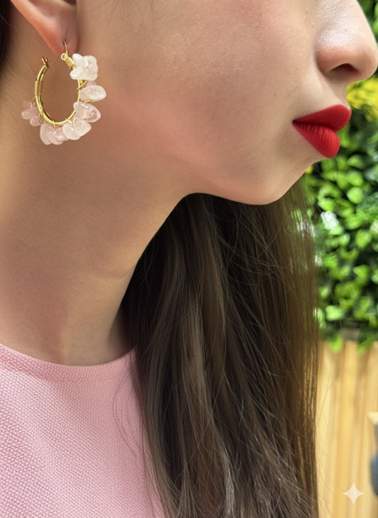 Rose Kiss – Rose Quartz Hoop Earrings