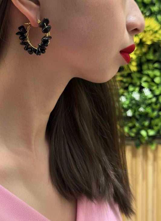 Shadow Shield – Black Obsidian Hoop Earrings