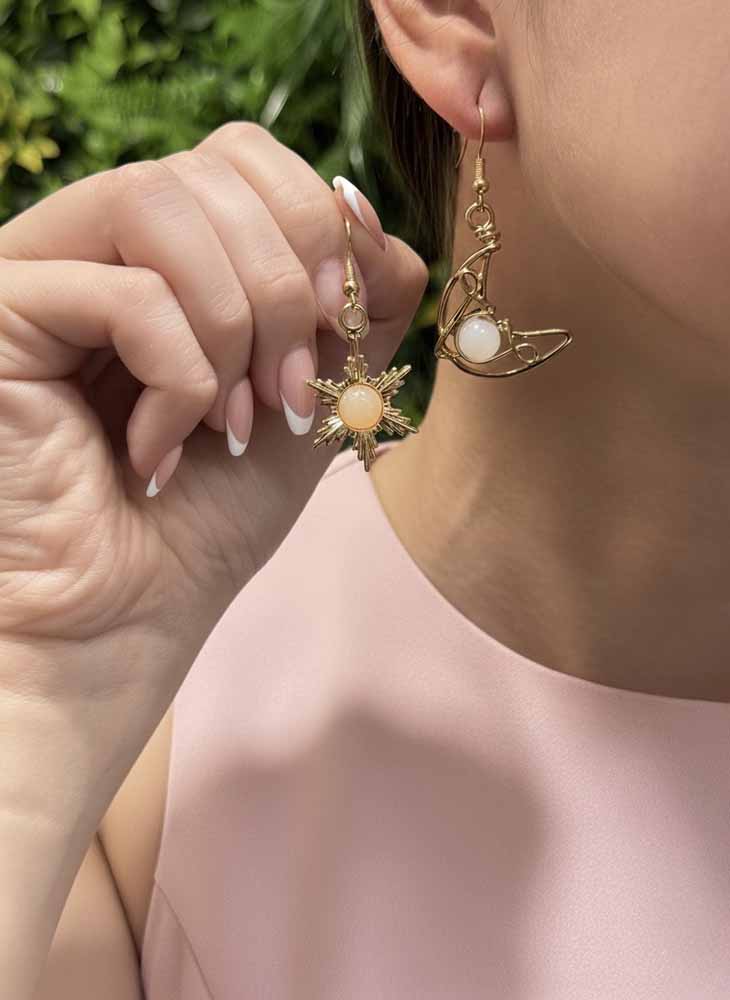 Moonstone & Sunstone Earrings - Celestial Duo