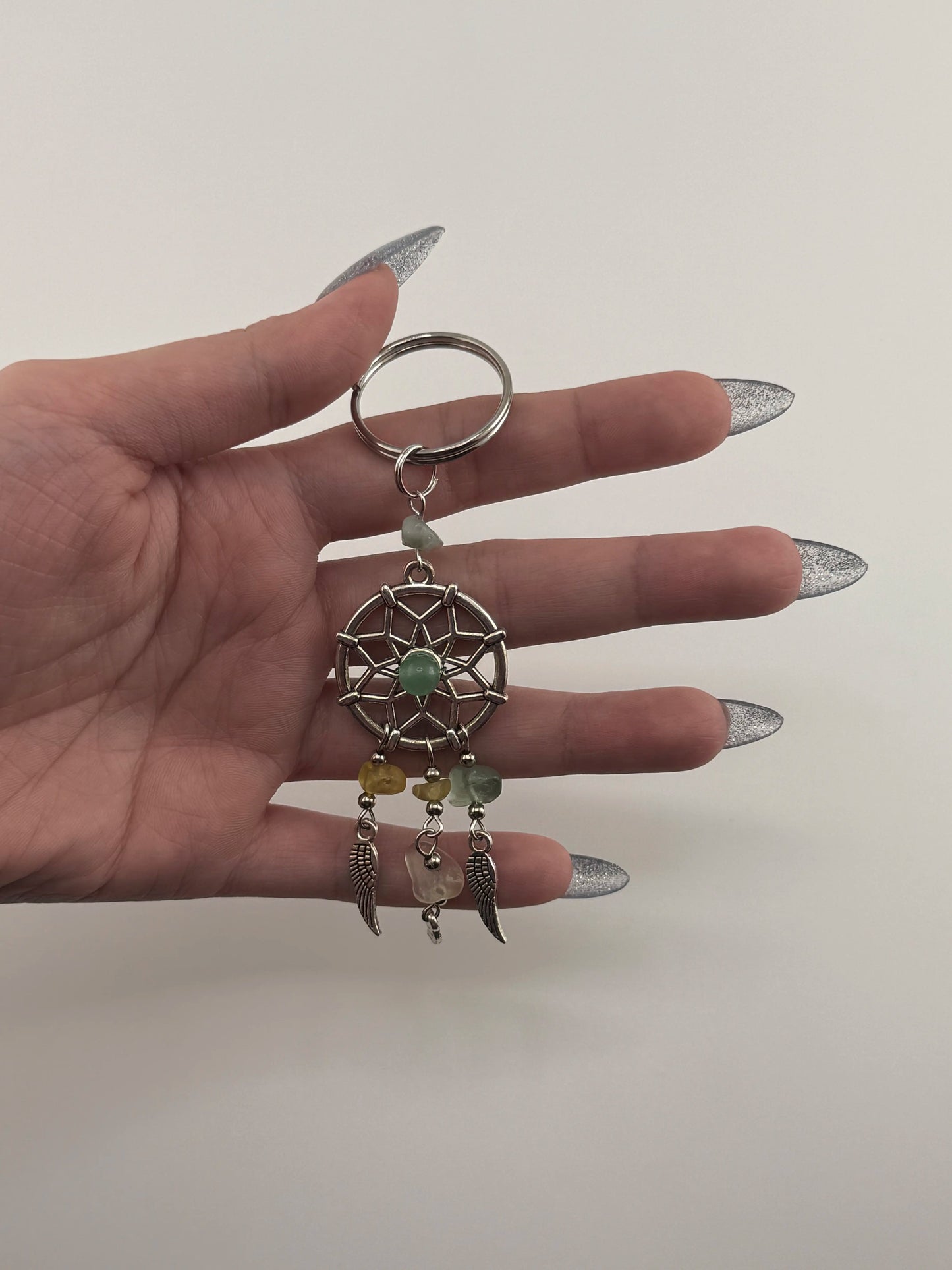 Jade Citrine Stone Keyring – Crystal Chain Green Jade Citrine Keychain for Prosperity & Positive Energy