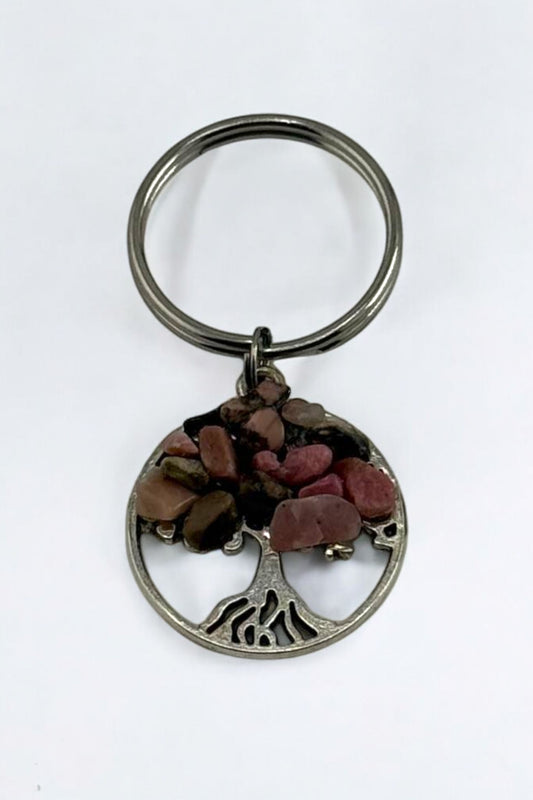 Pink Zebra Jasper Tree Keychain – Crystal Tree of Life Keychain for Balance & Style