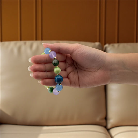 Jade, Amethyst & Blue Agate Bracelet – Tranquil Wisdom & Elegant Balance