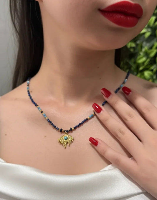 Lapis Lazuli & Turquoise Bead Necklace – Wisdom, Protection & Peaceful Flow