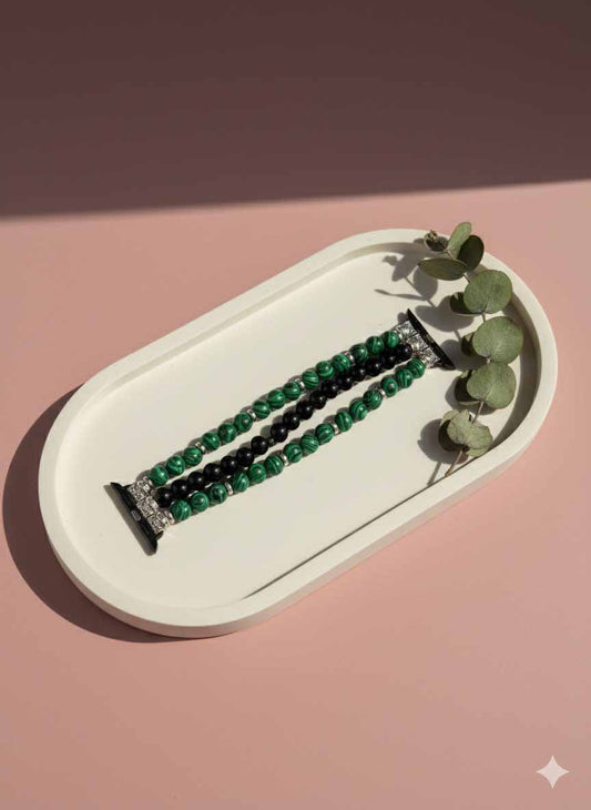 Malachite & Onyx Beaded Strap Watch – elegant dual-stone design for refined style.